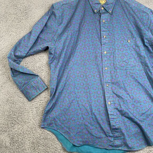 Vintage Ralph Lauren Chaps Mens L Large AOP Abstract Button Down Dress Shirt USA - Picture 2 of 10